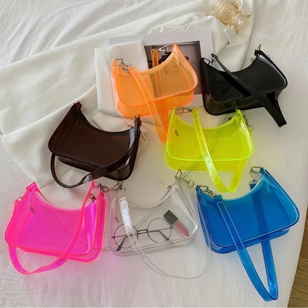 Killer cool new wave clear neon vinyl purse